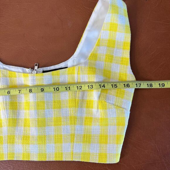 Fore Yellow White Checkered Tweed Crop Shirt Full Zip Back Lined Small Retro - Picture 7 of 8